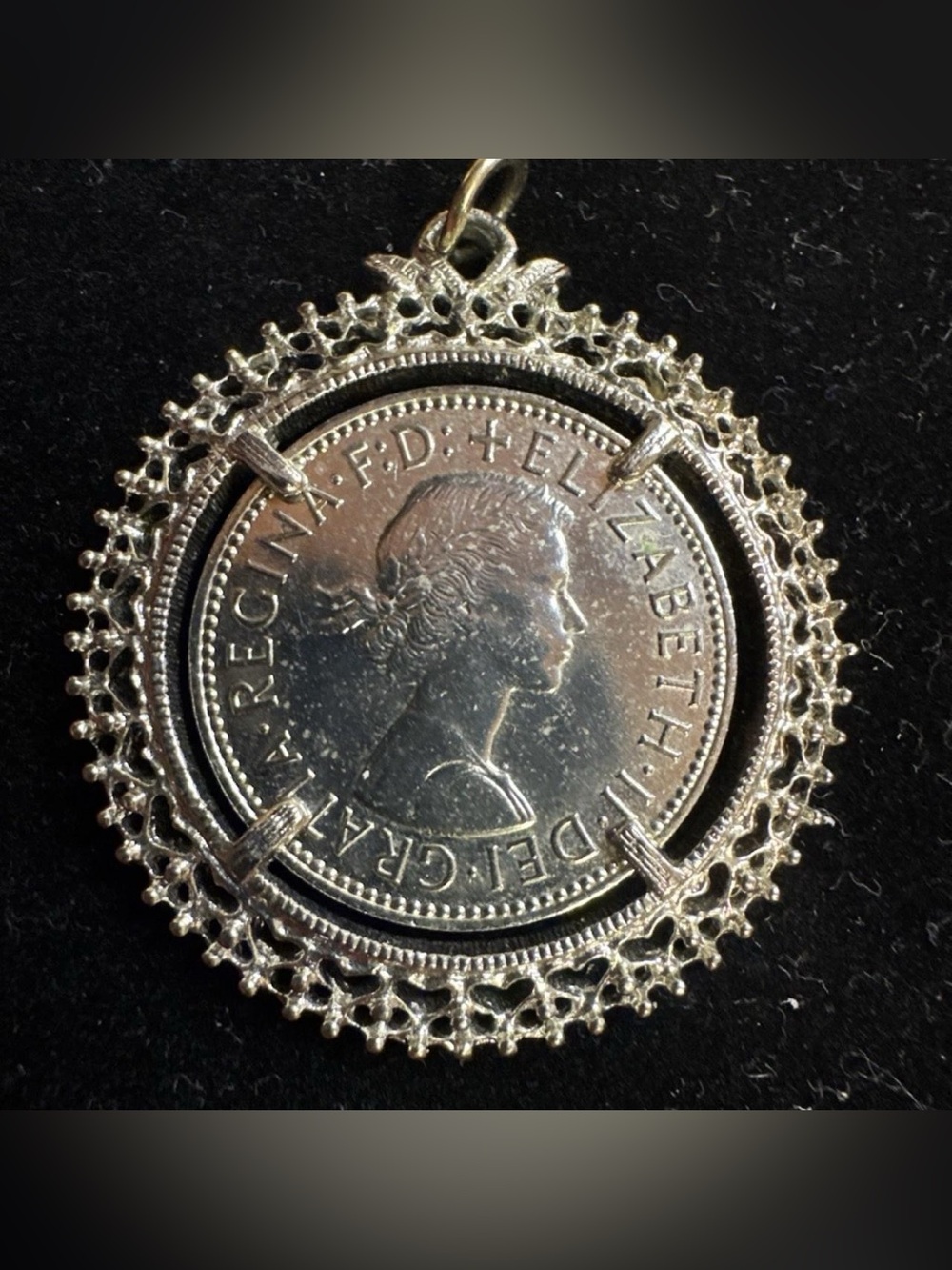 Vintage Half Penny Coin Pendant Necklace in Silver Tone